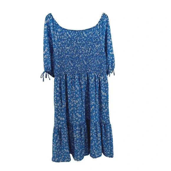 Cato Women's‎ Blue Floral Midi Dress 3/4 Sleeve Square Neck Smocked Size 18/20W - Picture 7 of 11